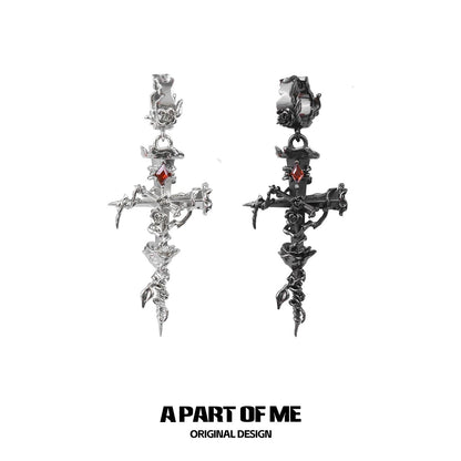 Rose Thorn on Nail Cross 18K Platinum Plating Huggies Earrings