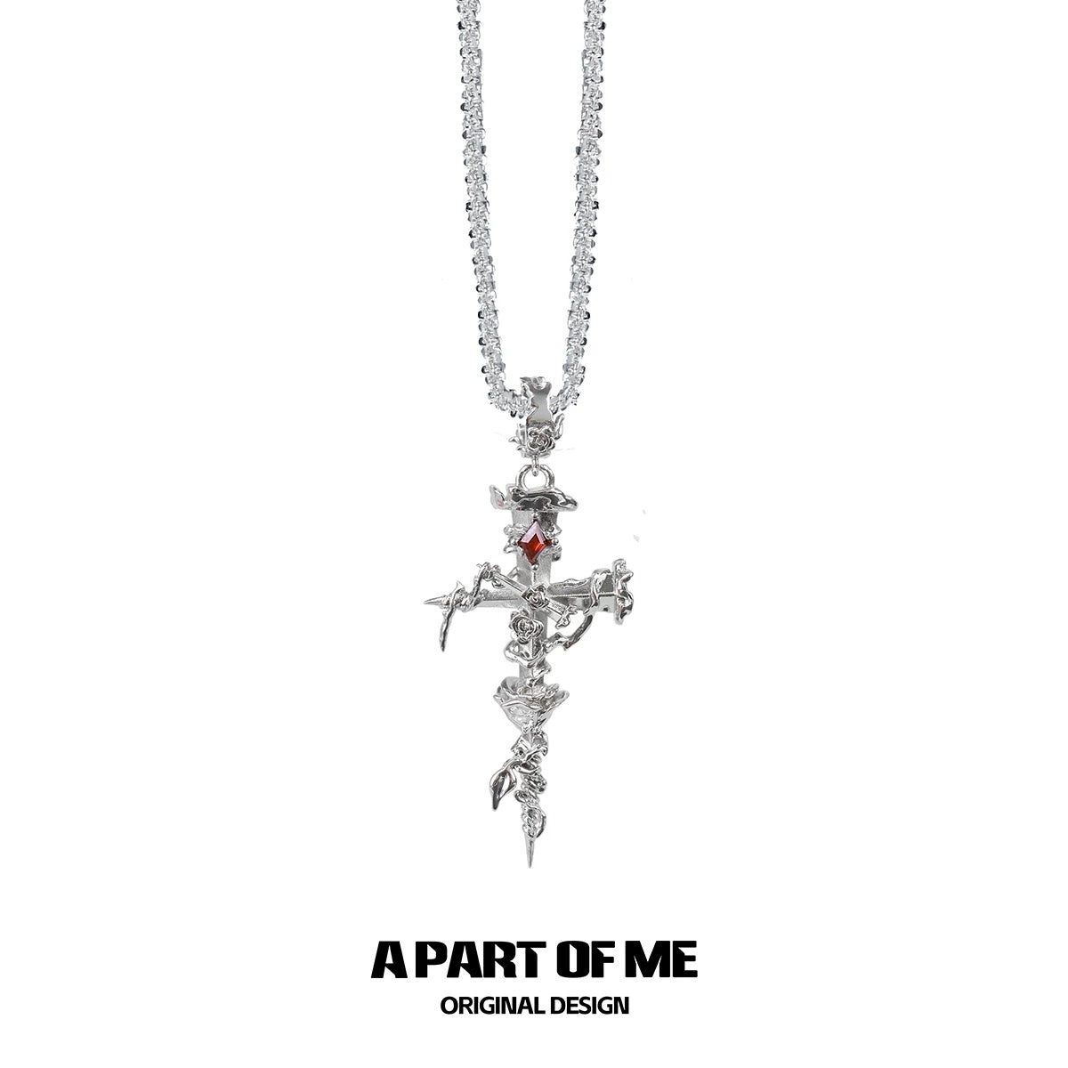 Rose Thorn on Nail Cross 18K Platinum Plating Pendant Necklace