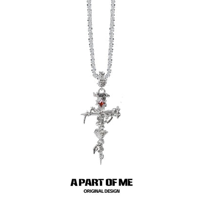 Rose Thorn on Nail Cross 18K Platinum Plating Pendant Necklace