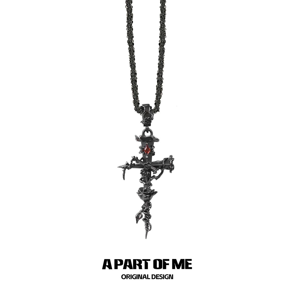 Rose Thorn on Nail Cross 18K Platinum Plating Pendant Necklace