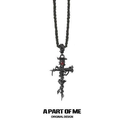 Rose Thorn on Nail Cross 18K Platinum Plating Pendant Necklace