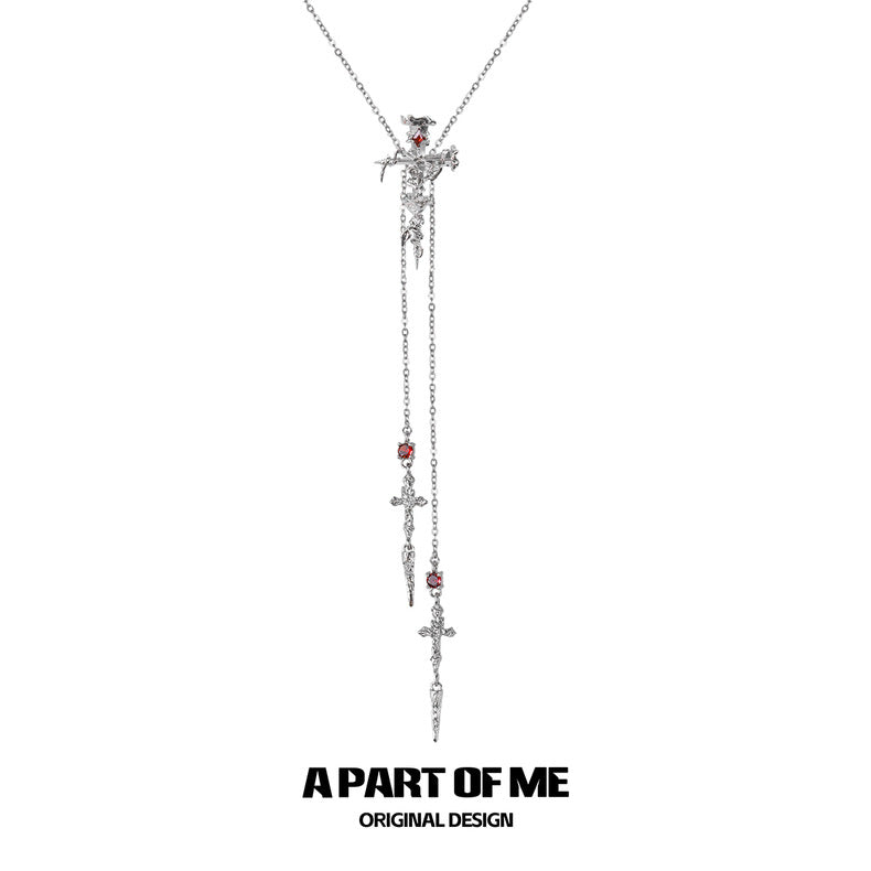 Rose Thorn on Nail Cross 18K Platinum Plating Huggies Lariat Necklace