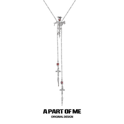 Rose Thorn on Nail Cross 18K Platinum Plating Huggies Lariat Necklace