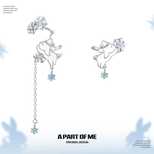 Snow Bunny Platinum Plating Rabbit holding Snowflakes Ear Cuffs