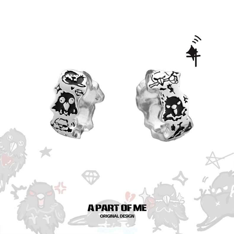 Crow Graffiti (Mephisto) 18K Platinum Plating Huggie Earrings