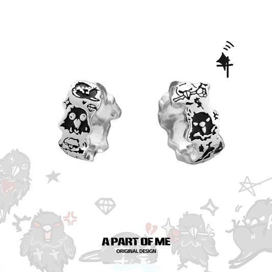 Crow Graffiti (Mephisto) 18K Platinum Plating Huggie Earrings