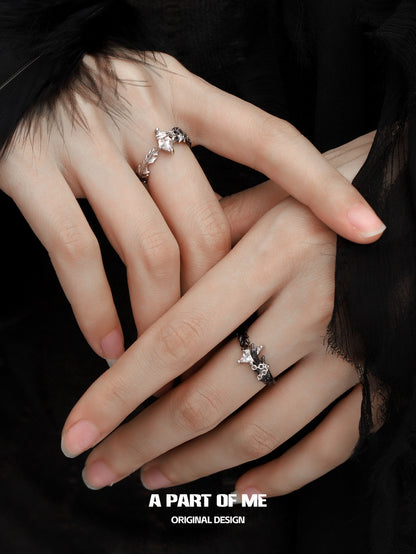 A Love Story Between a Dove and a Crow S925 Sterling Silver Couple Rings