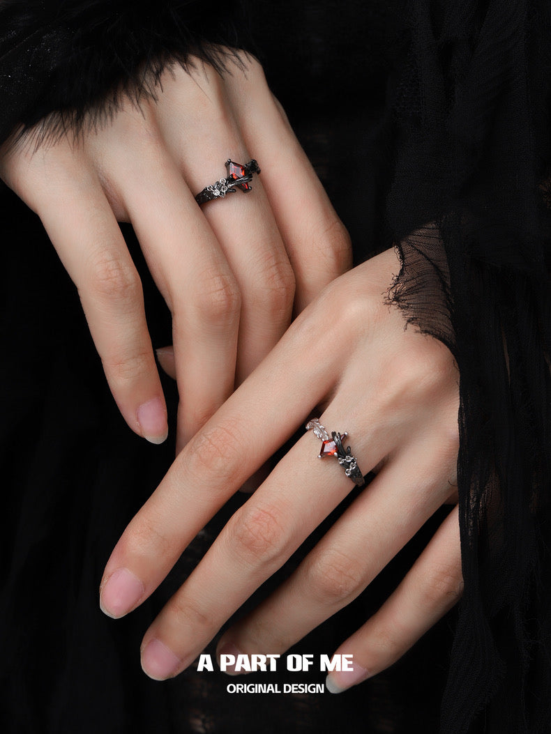 A Love Story Between a Dove and a Crow S925 Sterling Silver Couple Rings