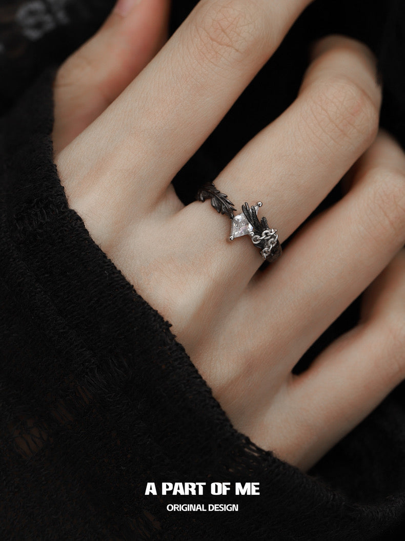A Love Story Between a Dove and a Crow S925 Sterling Silver Couple Rings