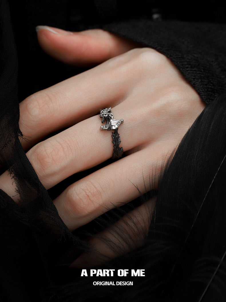 A Love Story Between a Dove and a Crow S925 Sterling Silver Couple Rings