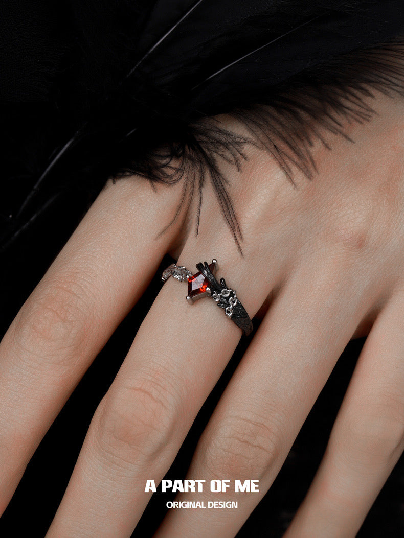 A Love Story Between a Dove and a Crow S925 Sterling Silver Couple Rings