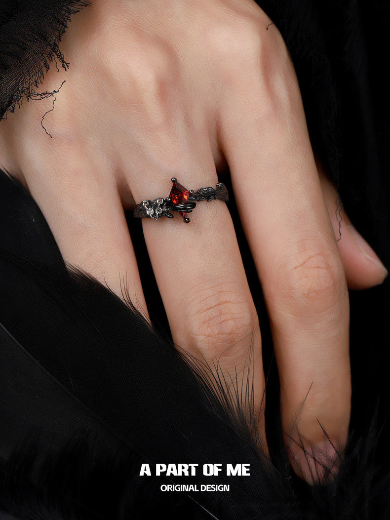 A Love Story Between a Dove and a Crow S925 Sterling Silver Couple Rings