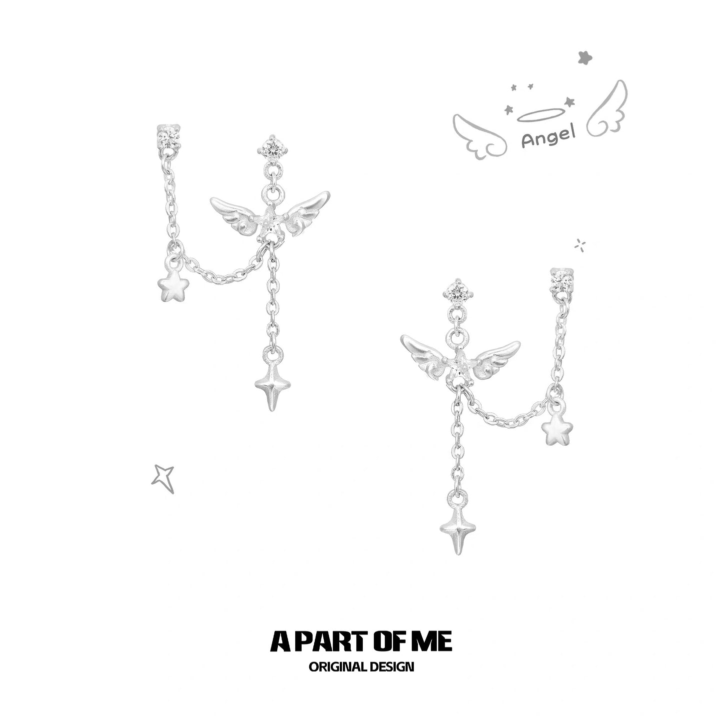 Angel Dream 18K Platinum Plating Angel Wings Double Lobe Earrings