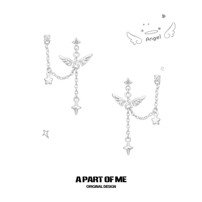 Angel Dream 18K Platinum Plating Angel Wings Double Lobe Earrings