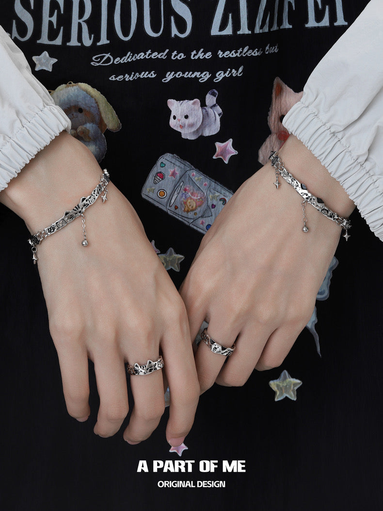 Graffiti Cat & Dog 18K Platinum Plating Slider Bracelet