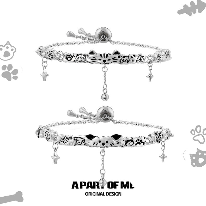 Graffiti Cat & Dog 18K Platinum Plating Slider Bracelet