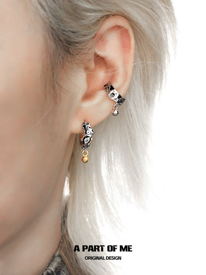 Graffiti Cat & Dog 18K Platinum Plating Huggies Earrings