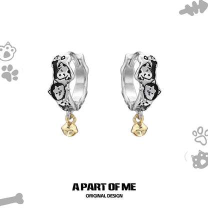 Graffiti Cat & Dog 18K Platinum Plating Huggies Earrings