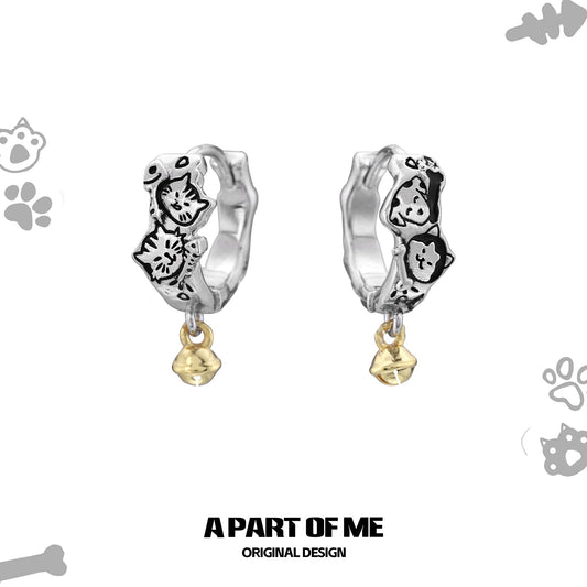Graffiti Cat & Dog 18K Platinum Plating Huggies Earrings