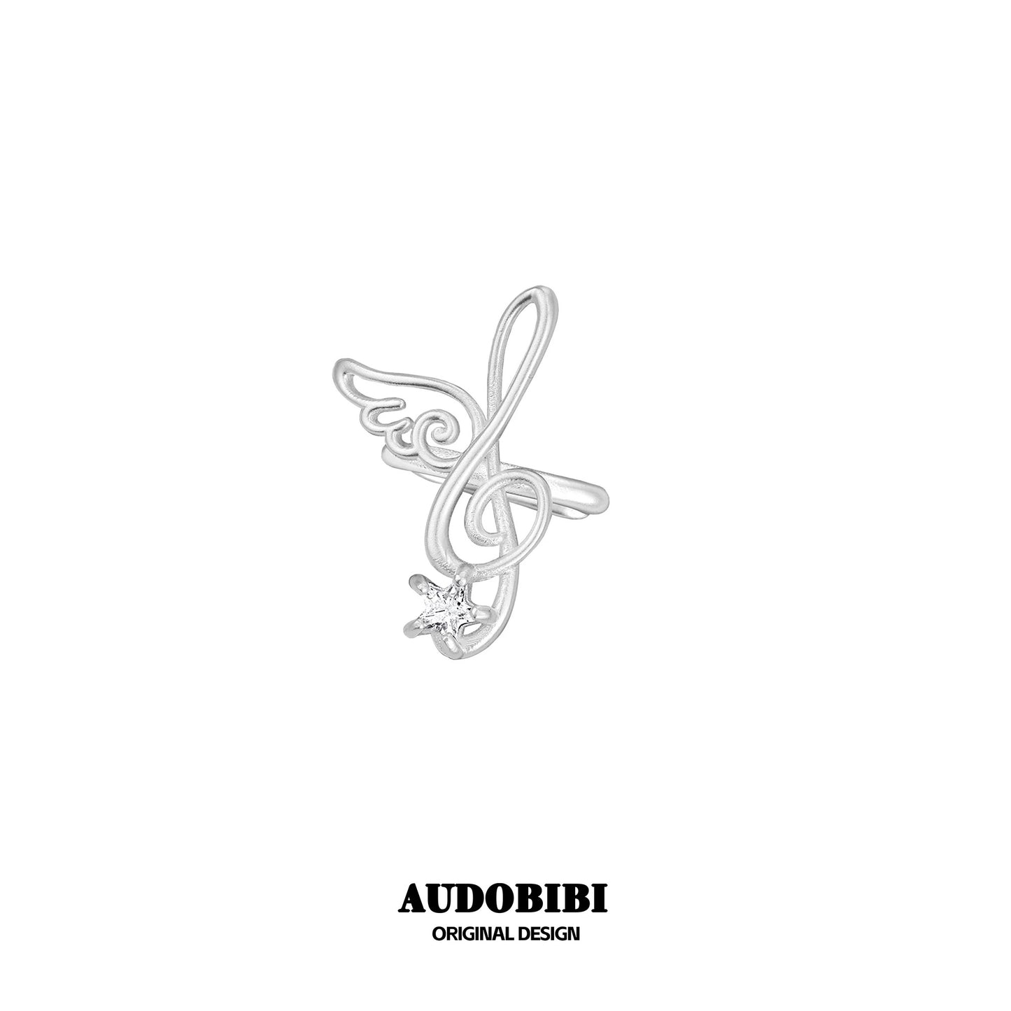 Melody Etude 18K Platinum Plating Treble Clef Wings Earcuffs