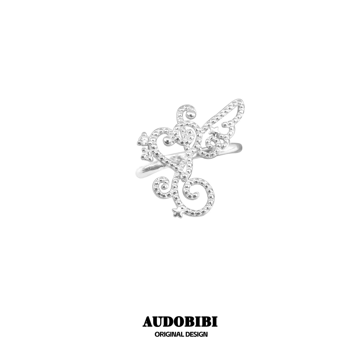 Melody Etude 18K Platinum Plating Heart Shaped Note “108 Steps in the Music Room” Earrcuffs