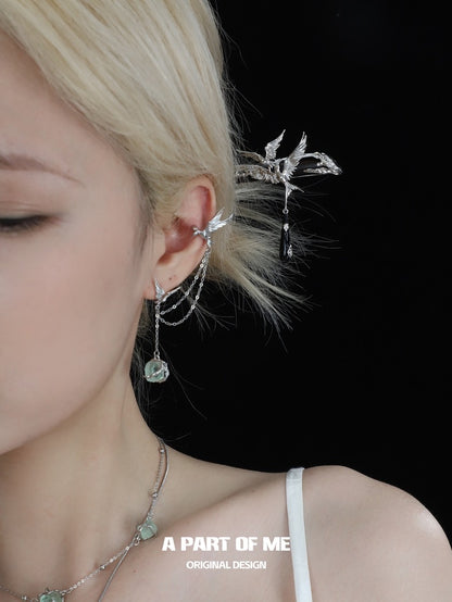 Stray Birds 18K Platinum Plating Swallow Green Fluorite Earrings