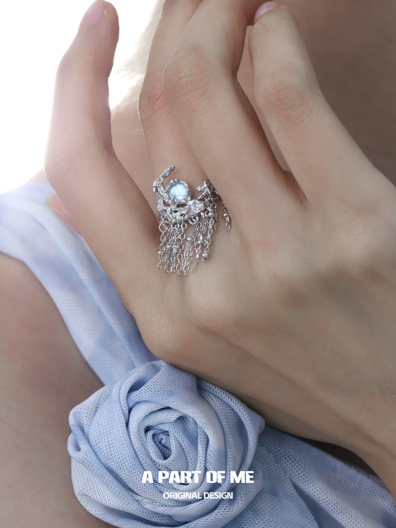 Moonlight Faust S925 Sterling Silver Moon Zircon Adjustable Rings