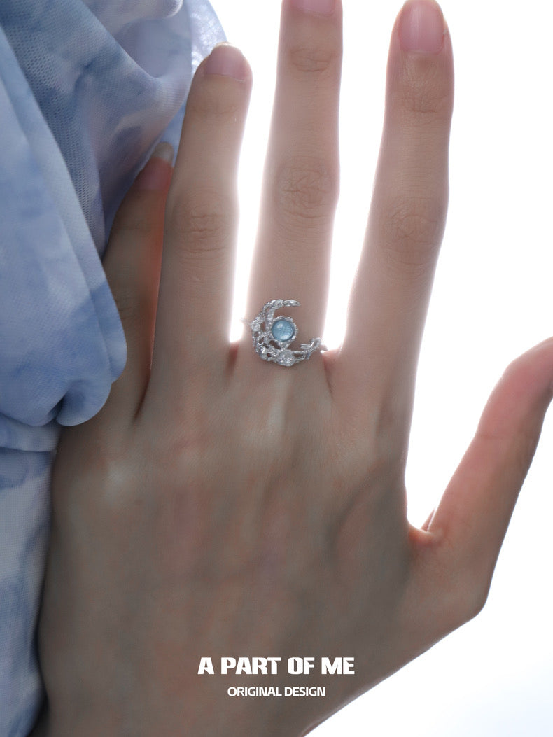 Moonlight Faust S925 Sterling Silver Moon Zircon Adjustable Rings