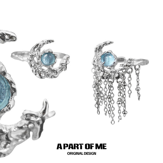 Moonlight Faust S925 Sterling Silver Moon Zircon Adjustable Rings