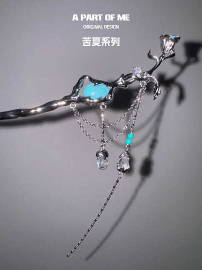 Bitter Heart 18K Platinum Plating Turquoise Tassel Hairpin