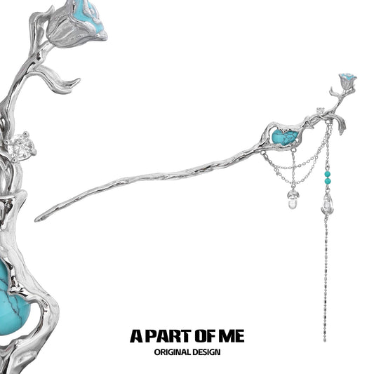 Bitter Heart 18K Platinum Plating Turquoise Tassel Hairpin