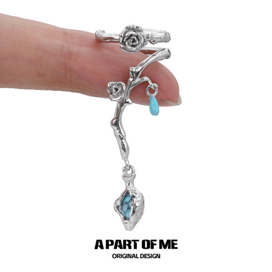 Bitter Heart 18K Platinum Plating Turquoise Pendant Ear Cuffs