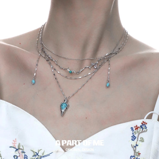 Bitter Heart 18K Platinum Plating Turquoise Layer Tassel Necklace