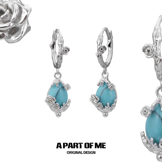 Bitter Heart 18K Platinum Plating Turquoise Pendant Huggie Earrings