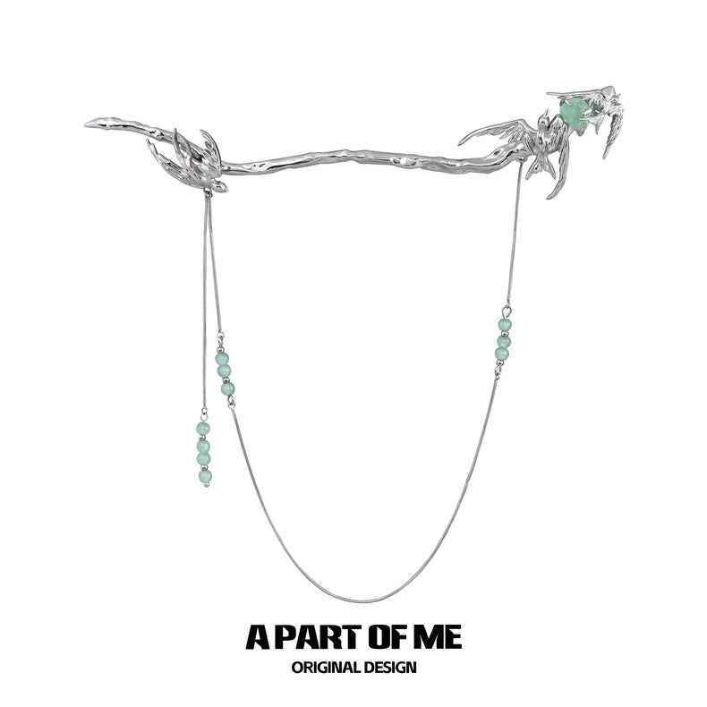 Stray Birds 19K Platinum Plating Green Fluorite Hairpin