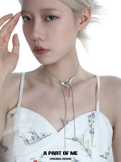 Stray Birds 18K Platinum Plating Green Fluorite Choker & Lariat Necklace