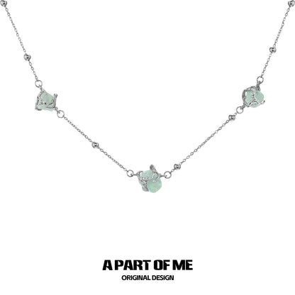 Stray Birds 18K Platinum Plating Green Fluorite Choker & Lariat Necklace