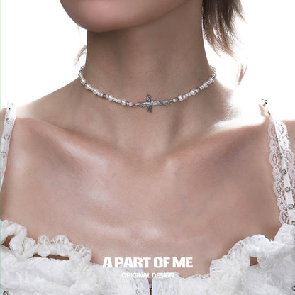 Rose on the Cross S925 Sterling Silver Choker & Double Layered Necklace