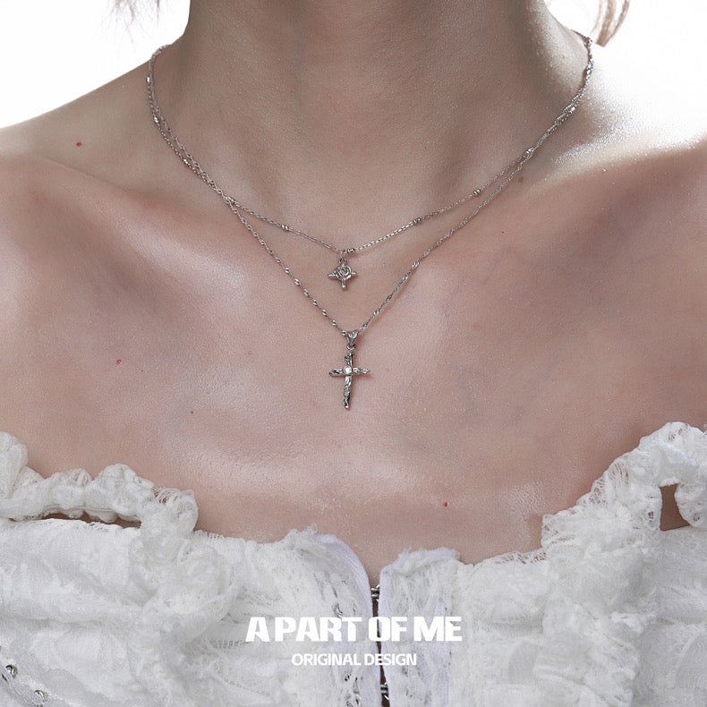 Rose on the Cross S925 Sterling Silver Choker & Double Layered Necklace