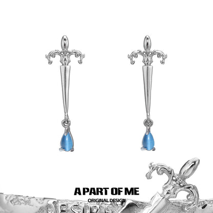 Guardian Sword S925 Sterling Silver Cat's Eye Stone Earrings