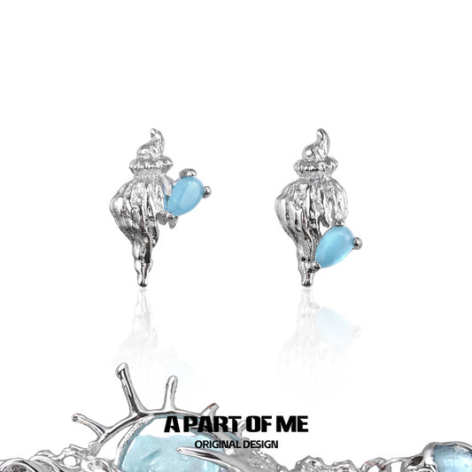 Secret of the Sea S925 Sterling Silver Cat Eye Stone Sea Conch Earrings