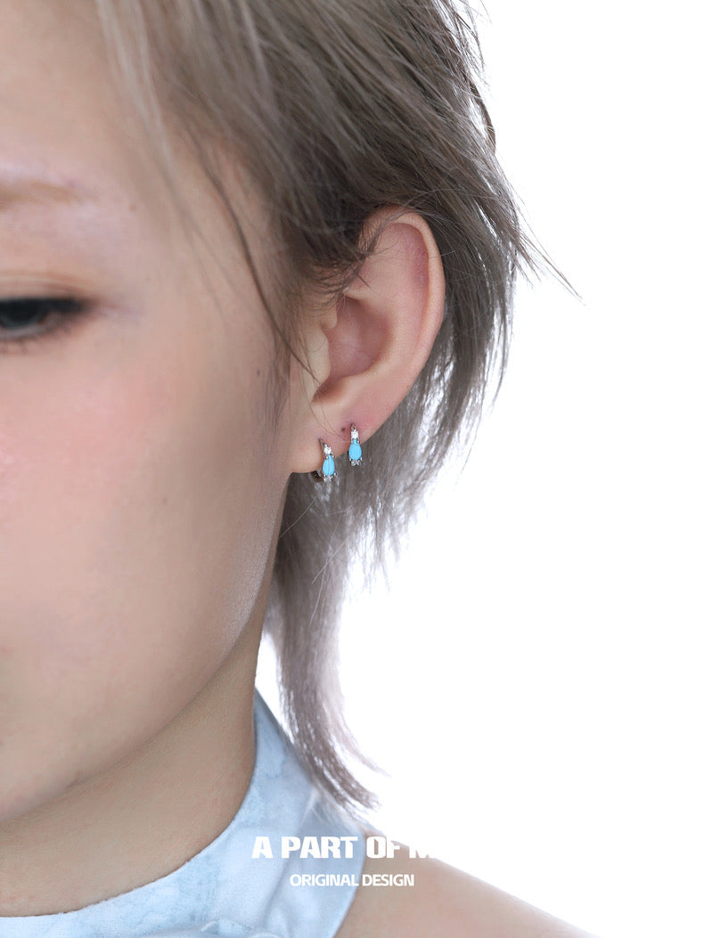 Secret of the Sea S925 Sterling Silver Blue Turquoise Huggies Earrings