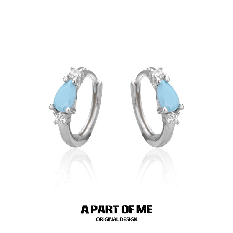 Secret of the Sea S925 Sterling Silver Blue Turquoise Huggies Earrings