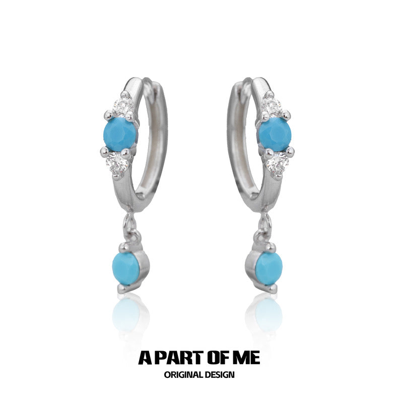 Secret of the Sea S925 Sterling Silver Blue Turquoise Huggies Earrings