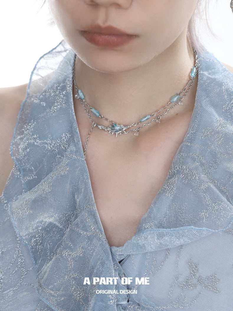 Secret of the Sea 18K Platinum Plating Choker & Blue Fluorite Necklace