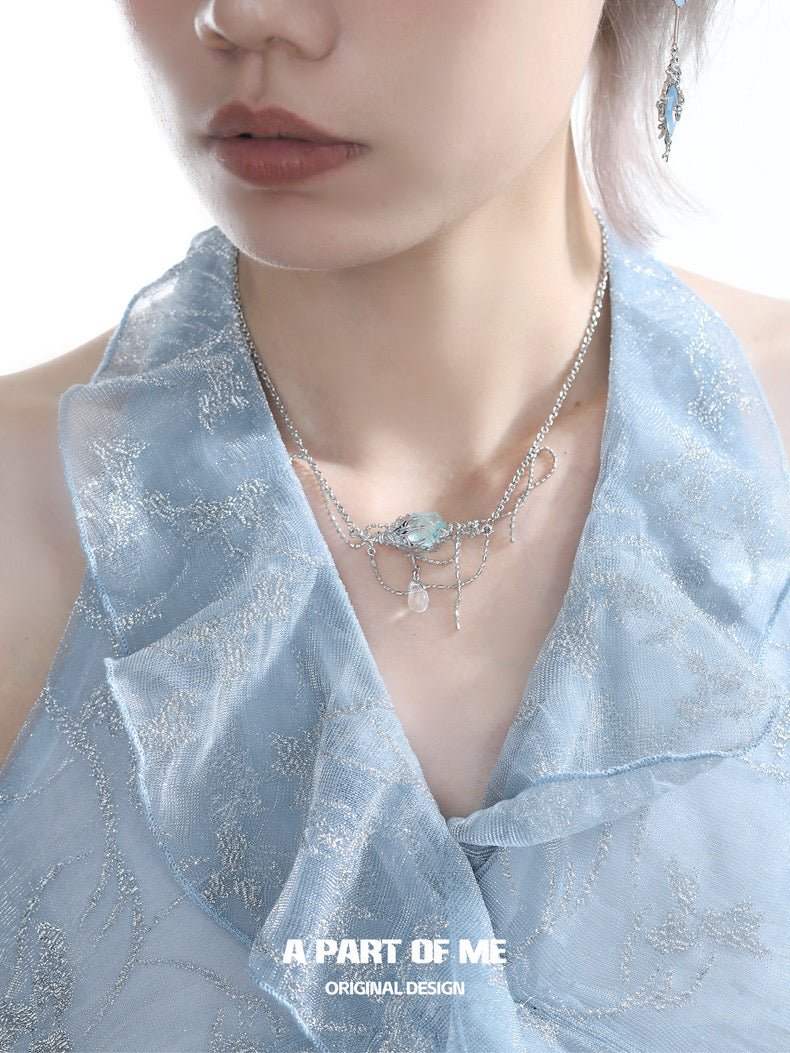Secret of the Sea 18K Platinum Plating Choker & Blue Fluorite Necklace