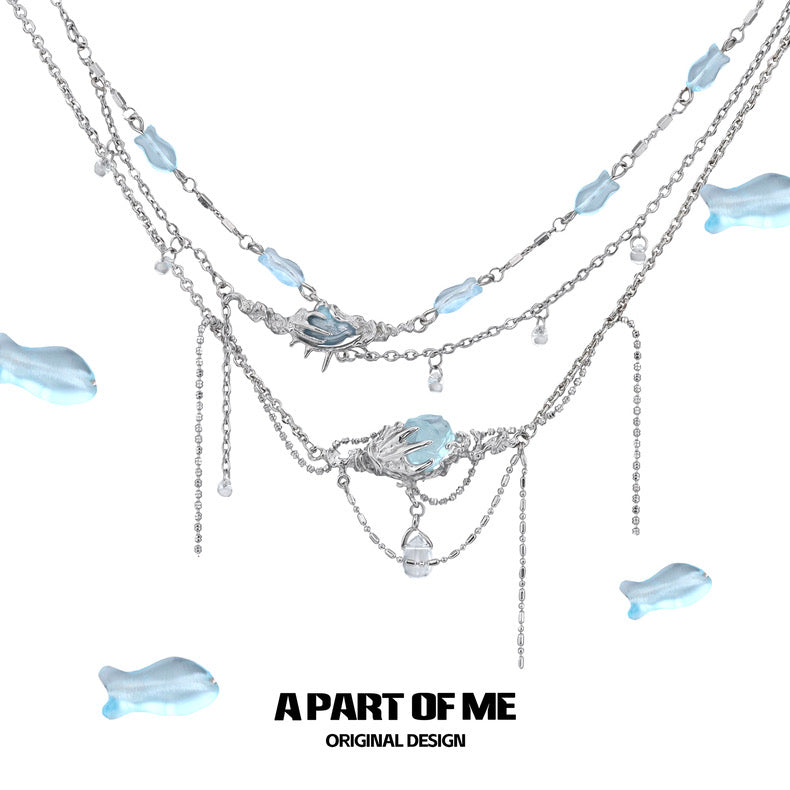 Secret of the Sea 18K Platinum Plating Choker & Blue Fluorite Necklace