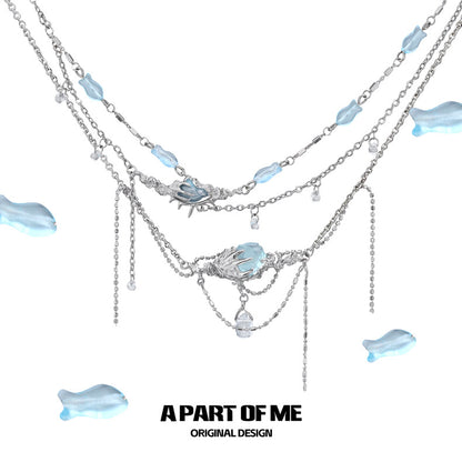 Secret of the Sea 18K Platinum Plating Choker & Blue Fluorite Necklace