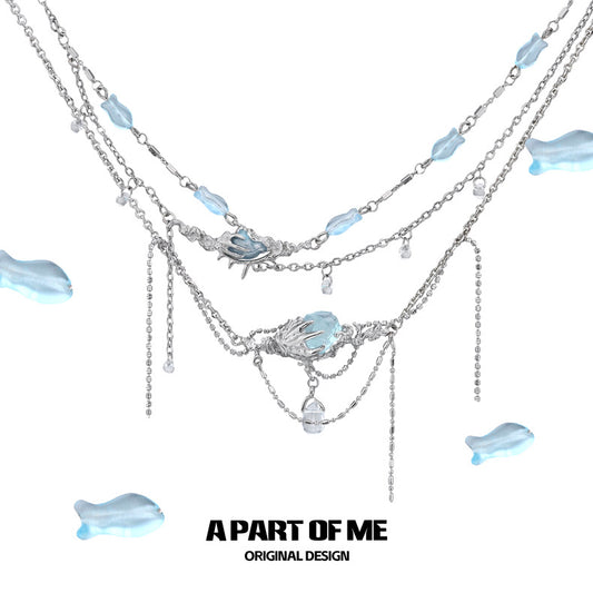 Secret of the Sea 18K Platinum Plating Choker & Blue Fluorite Necklace