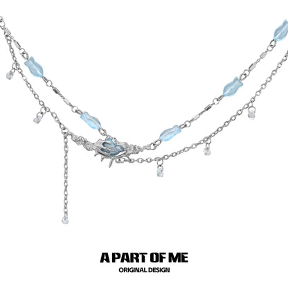 Secret of the Sea 18K Platinum Plating Choker & Blue Fluorite Necklace